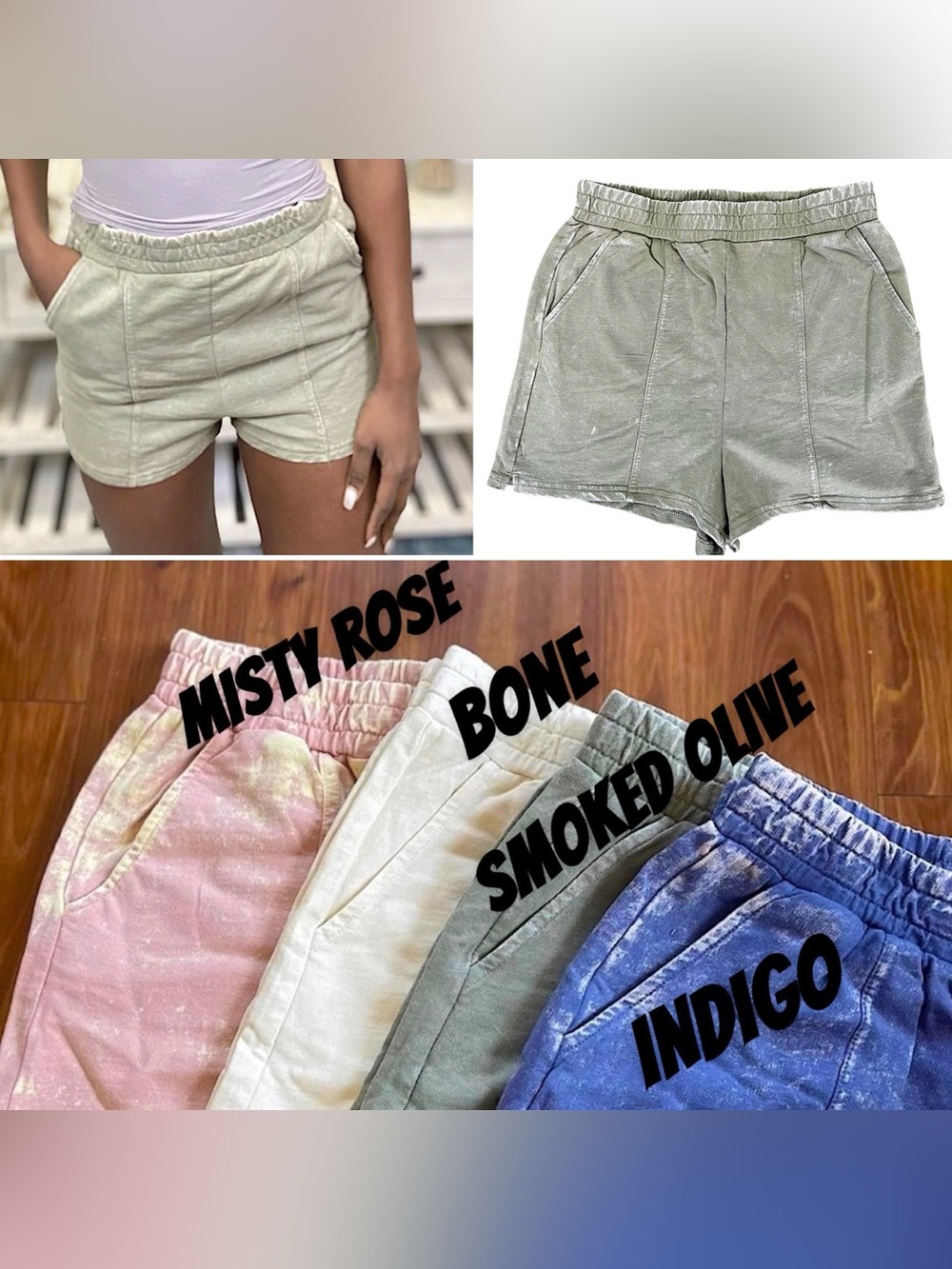 🍒BOGO50%🍒 🆕💚DOUBLE ZERO: SMOKE OLIVE Soft Acid Wash Cotton Shorts SMALL